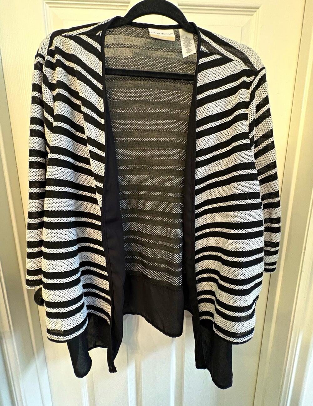 Alfred Dunner Striped Knit Cardigan Sweater Open Front V-Neck 1X Plus 3/4
